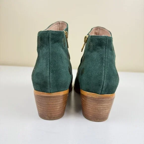 Anthropologie Polka Dot Hunter Green Suede Ankle Boots - Picture 4 of 11